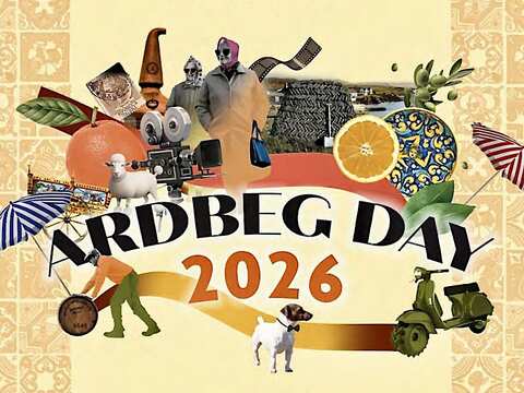 1960er-Stil-Ardbeg Collage als Werbeplakat